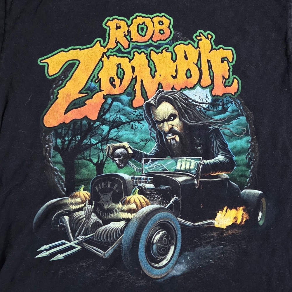 Vintage Rob Zombie Hell Bound Hot Rod Graphic T-Shirt Black Mens Small S